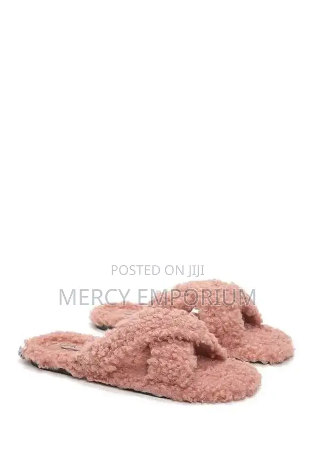 Fluffy Blush Pink Borg Cross Over Slippers