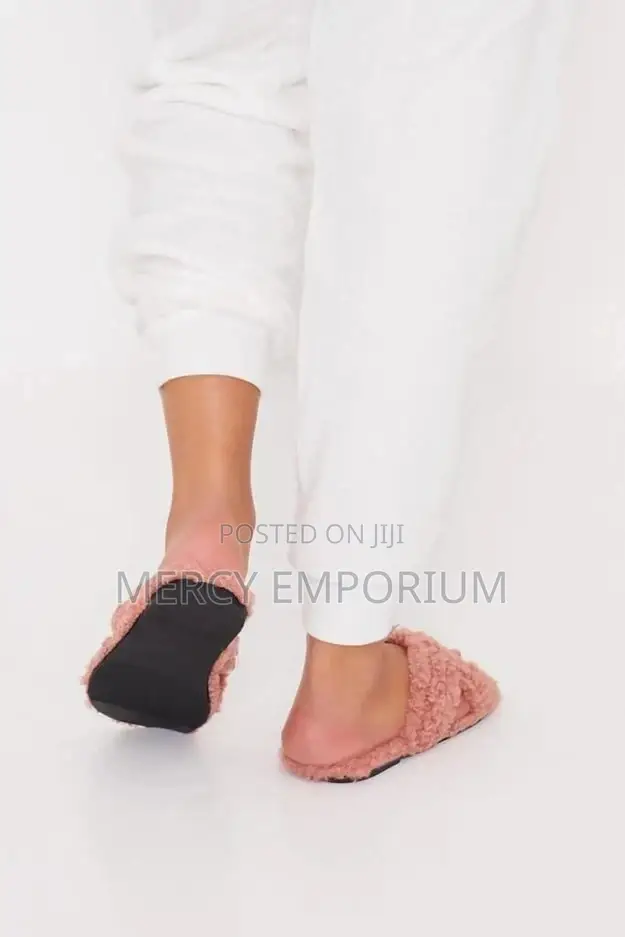 Fluffy Blush Pink Borg Cross Over Slippers