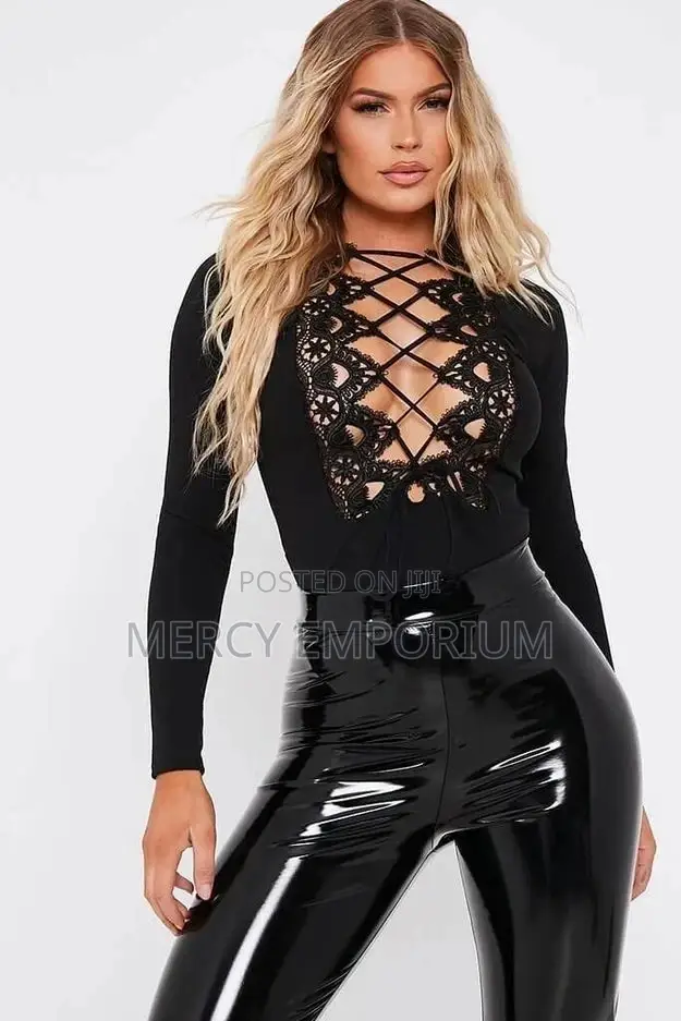 Black Scuba Lace Detail Long Sleeve Bodysuit