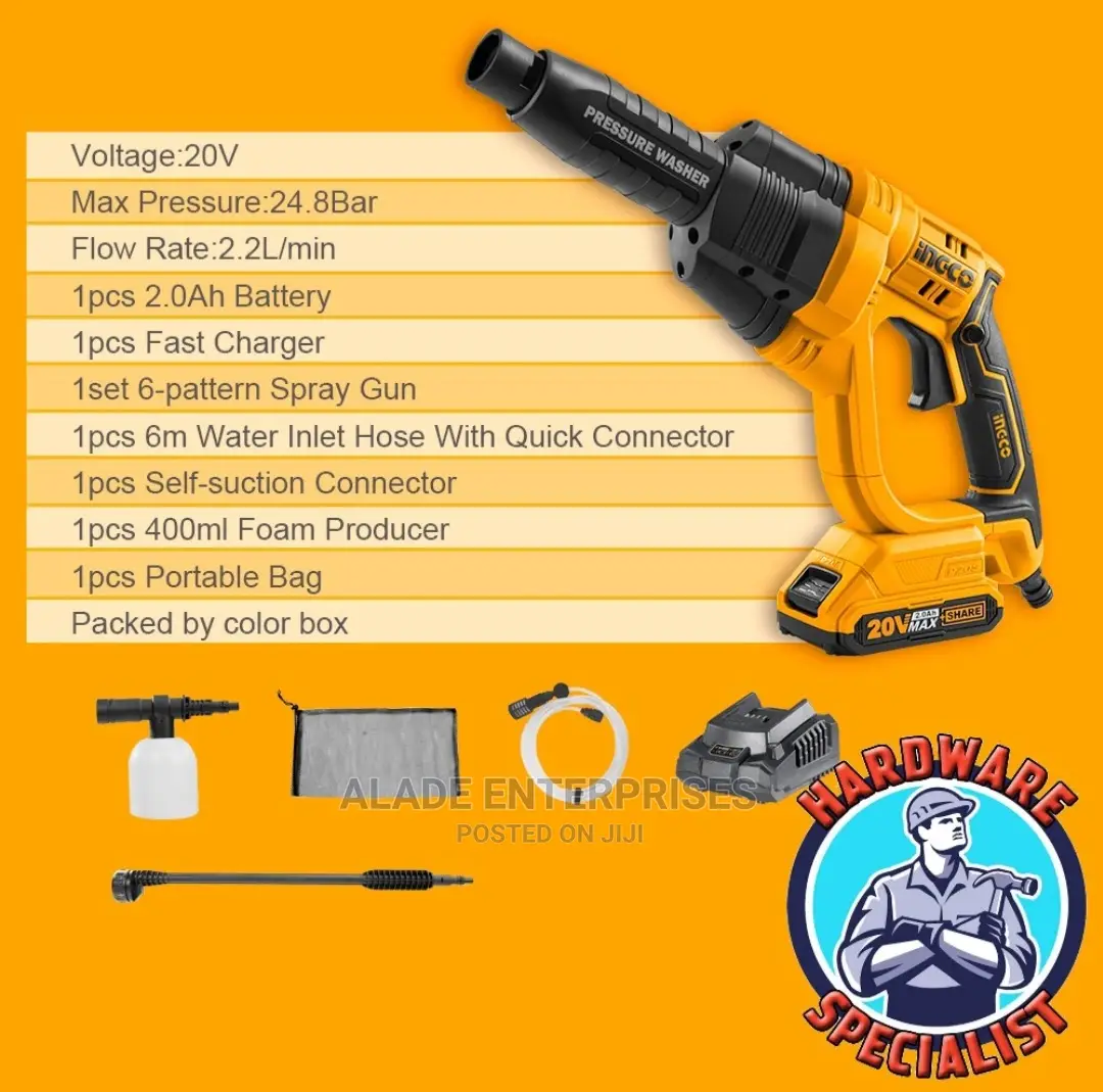 20V Cordless Car Pressure Washer Ingco Brand CPWLI20082