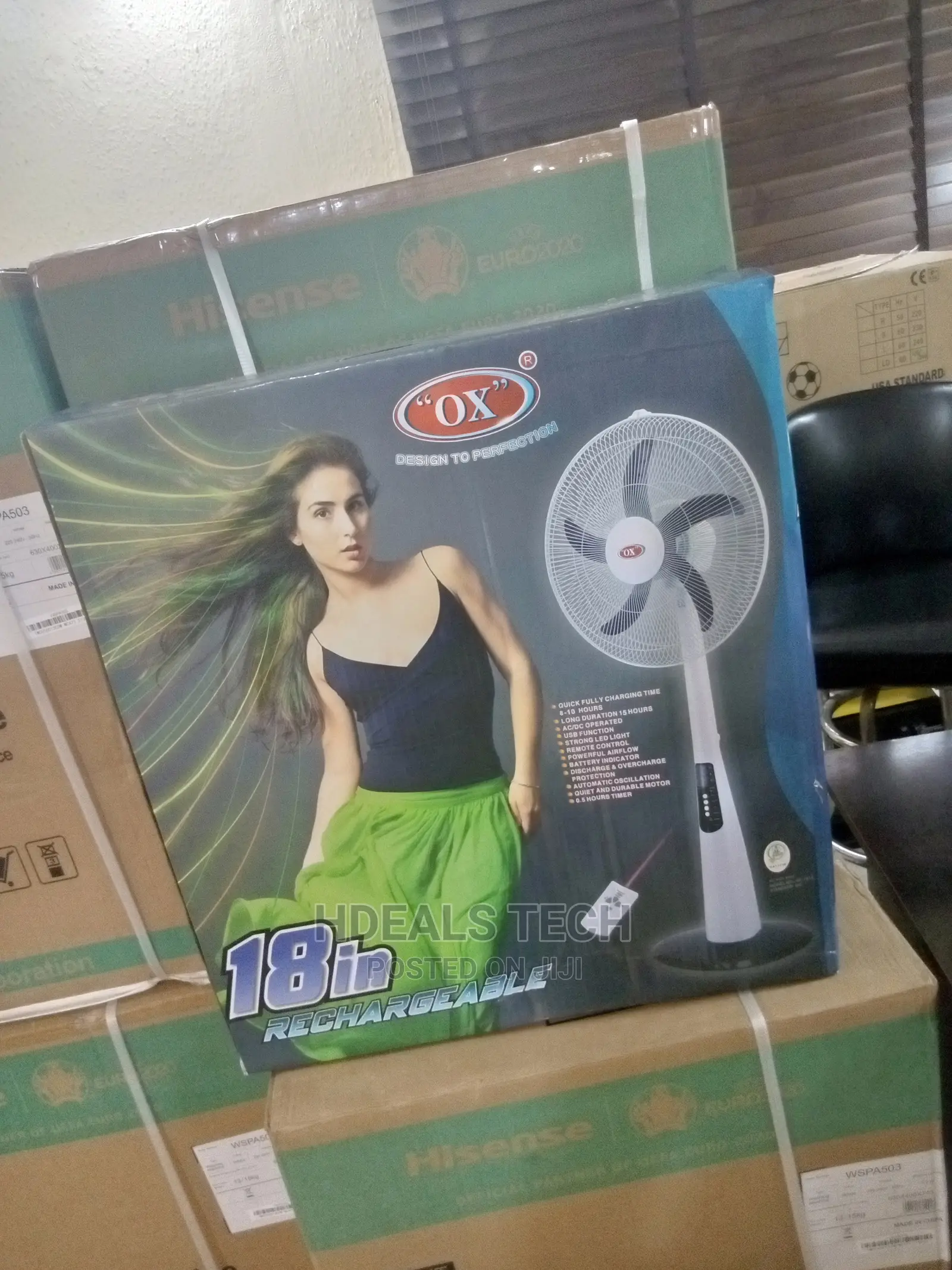 Ox 18 Inches Rechargeable Standing Fan With Strong LED Light