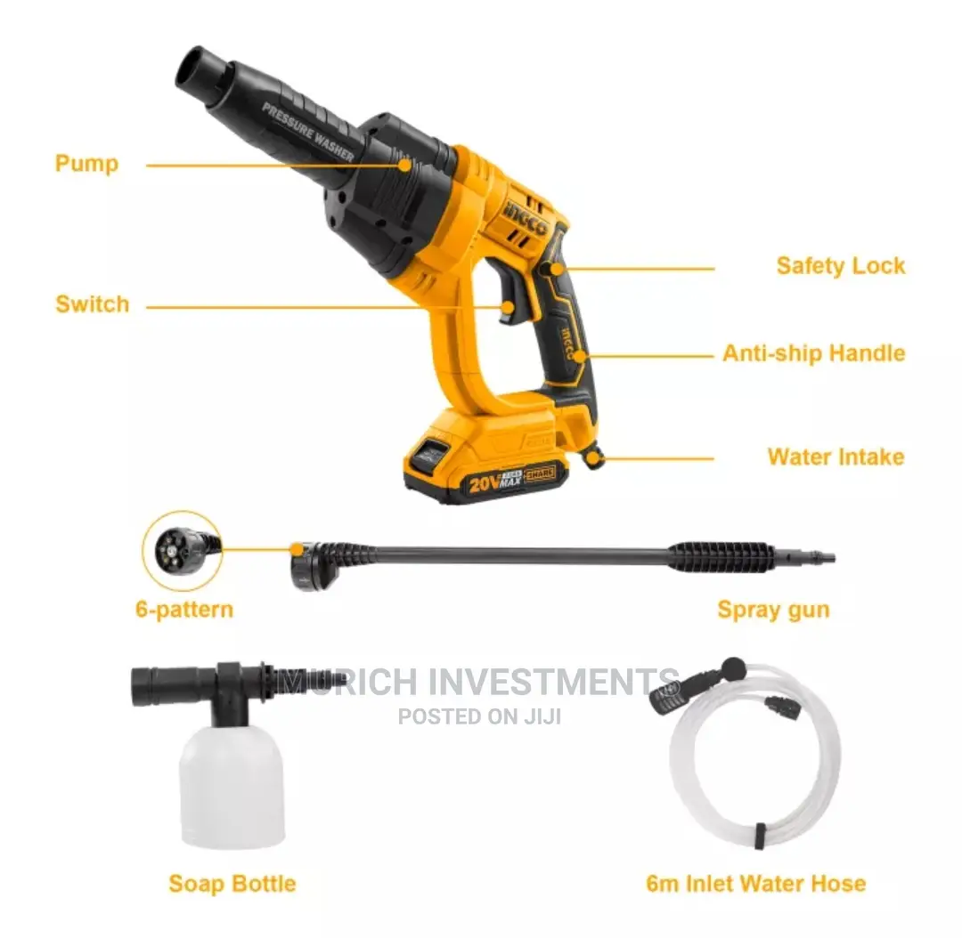 Cordless Lithium-ion Pressure Washer With 6pattern Spray Gun