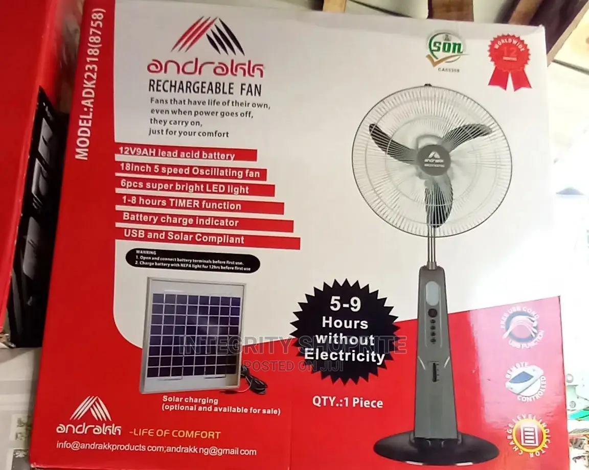 Andrakk 18 Inch Rechargeable Fan With Remote-adk2318