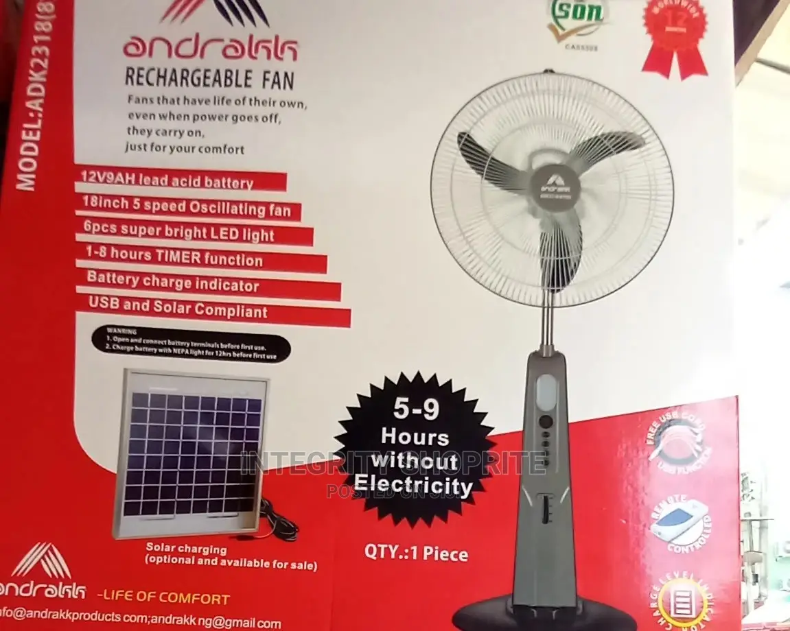 Andrakk 18 Inch Rechargeable Fan With Remote-adk2318