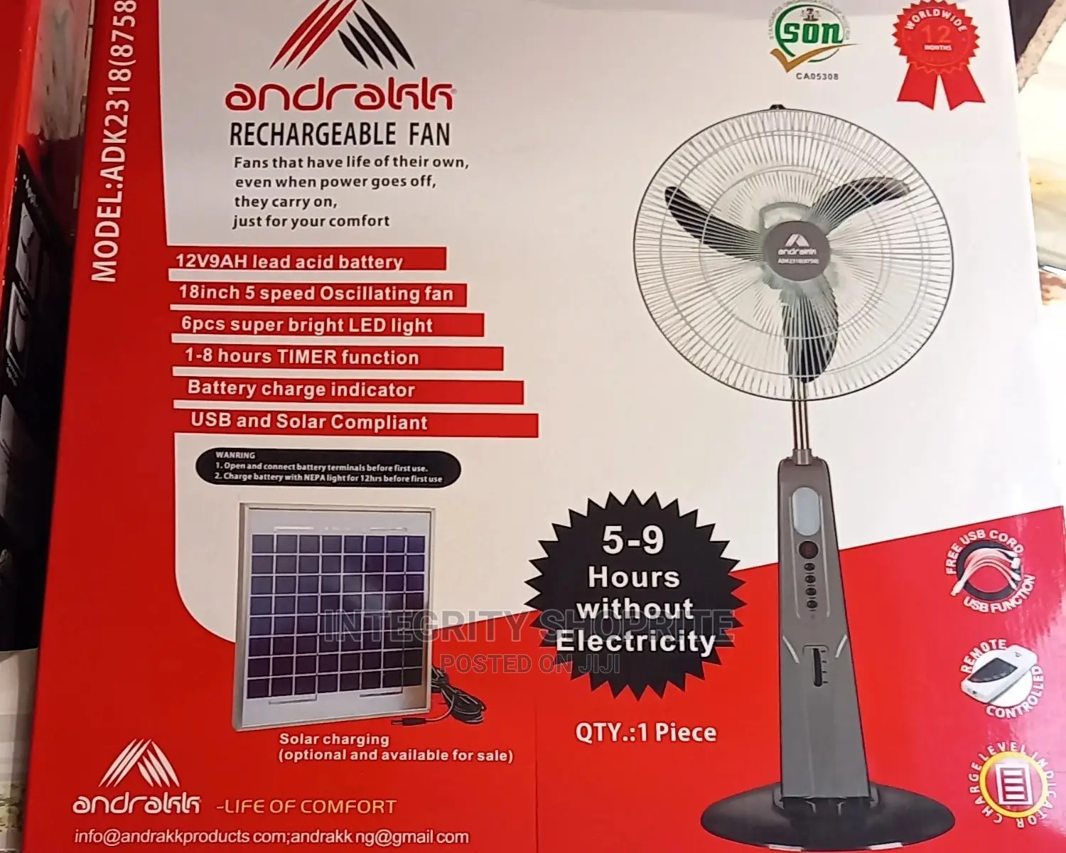 Andrakk 18 Inch Rechargeable Fan With Remote-adk2318