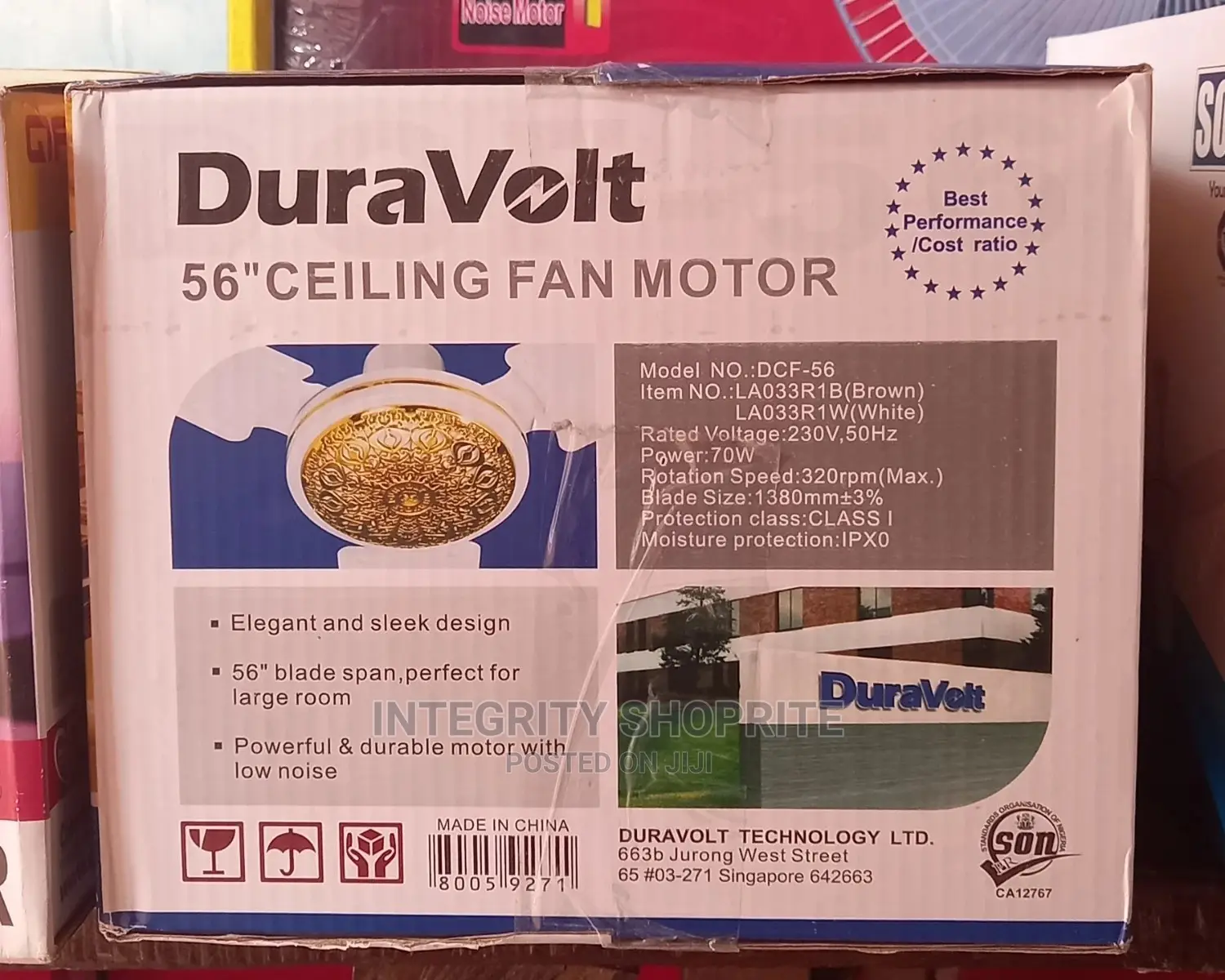 Duravolt Golden 56" Ceiling Fan With Blade