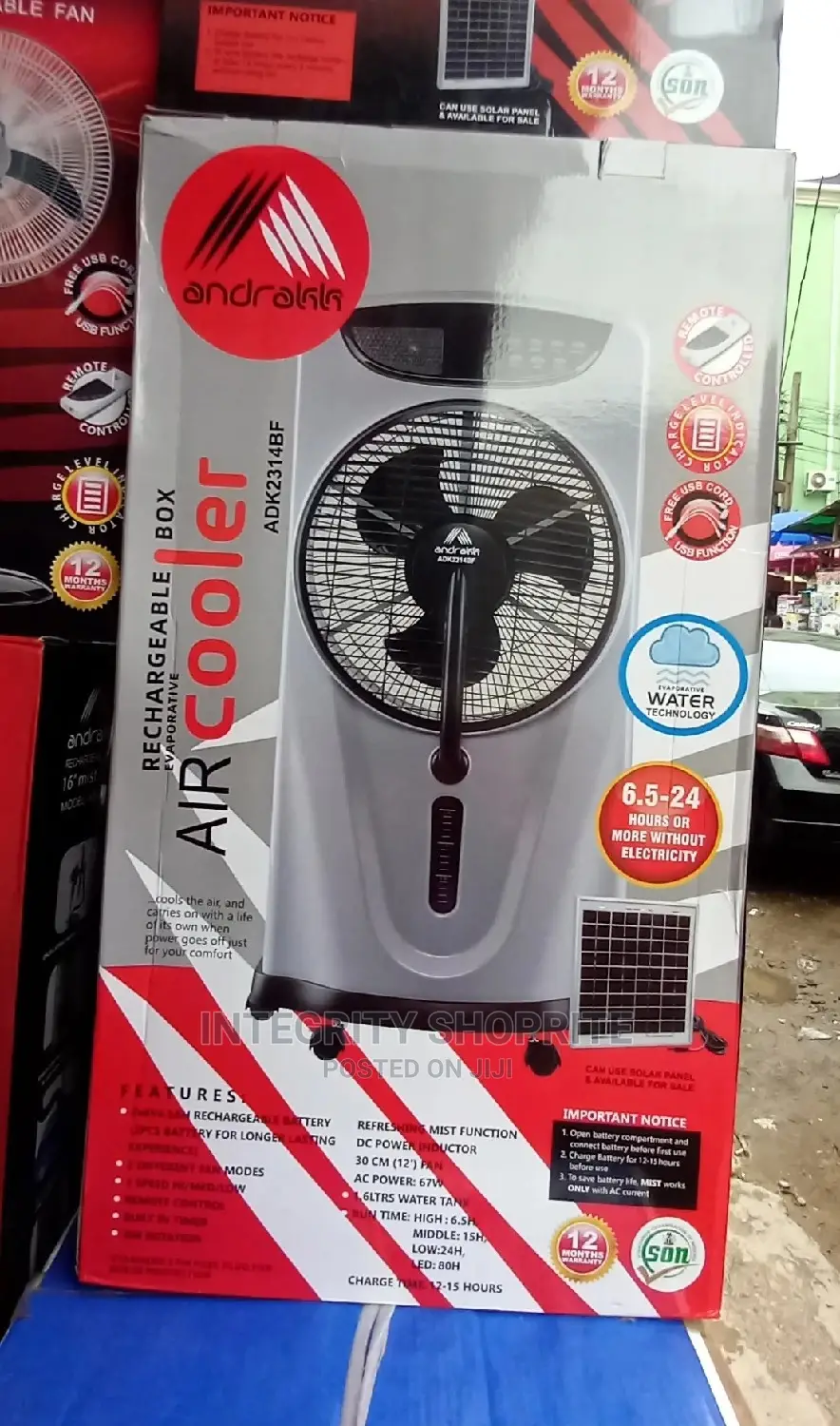 Andrakk 12" Rechargeable Box Mist Water Cooling Fan
