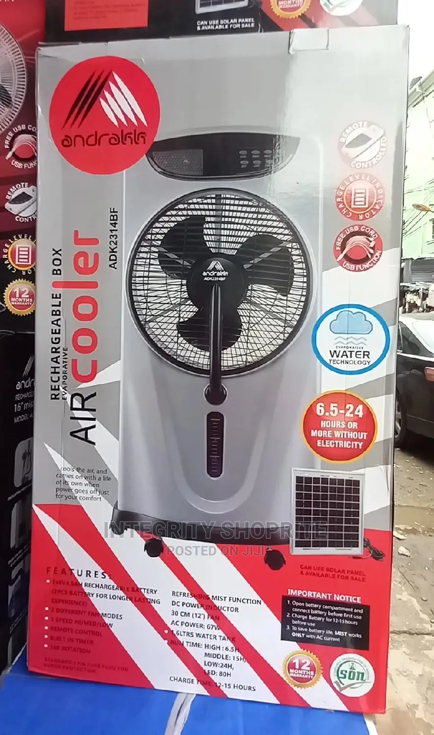 Andrakk 12" Rechargeable Box Mist Water Cooling Fan