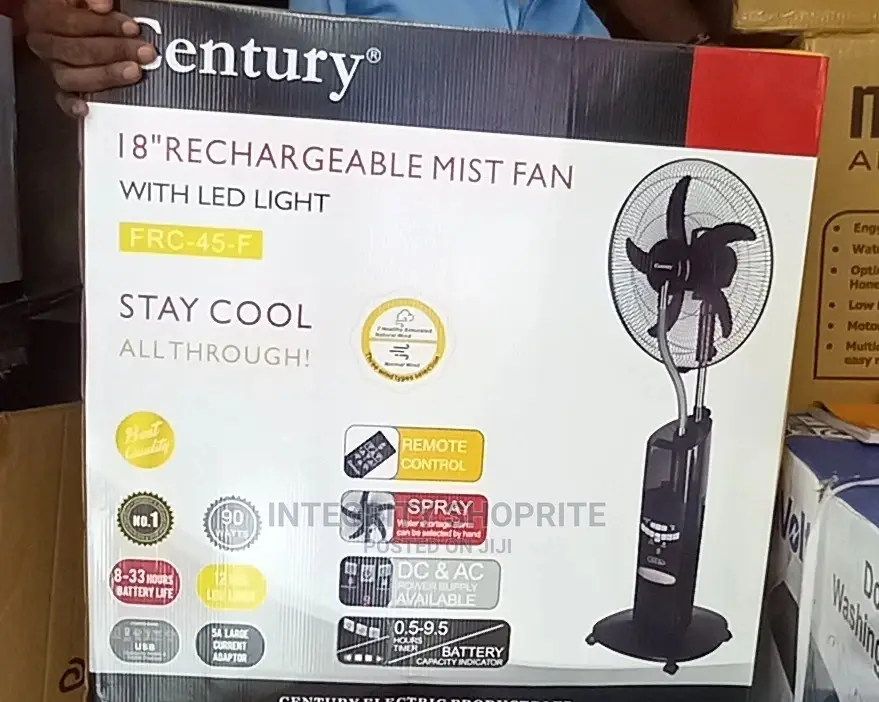 Century 18" Rechargeable Mist (Water) Fan - USB Solar Ports