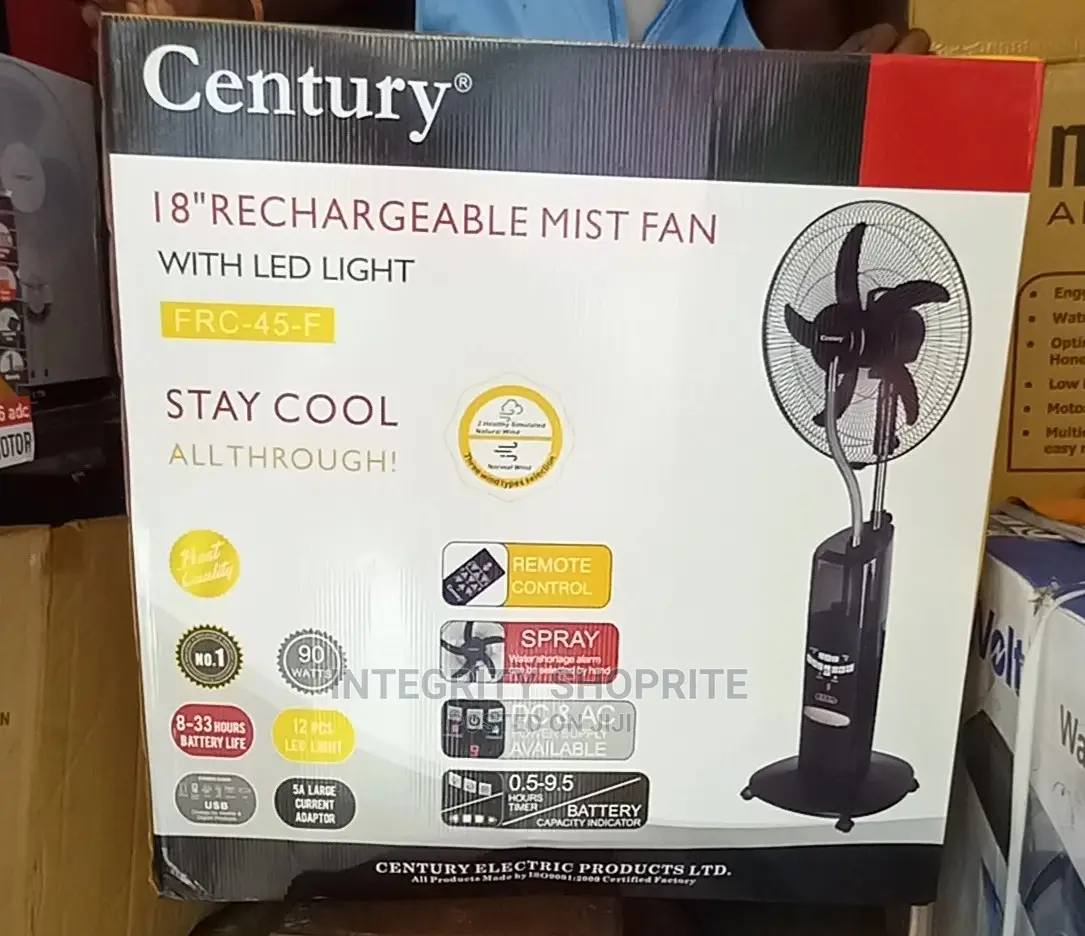 Century 18" Rechargeable Mist (Water) Fan - USB Solar Ports
