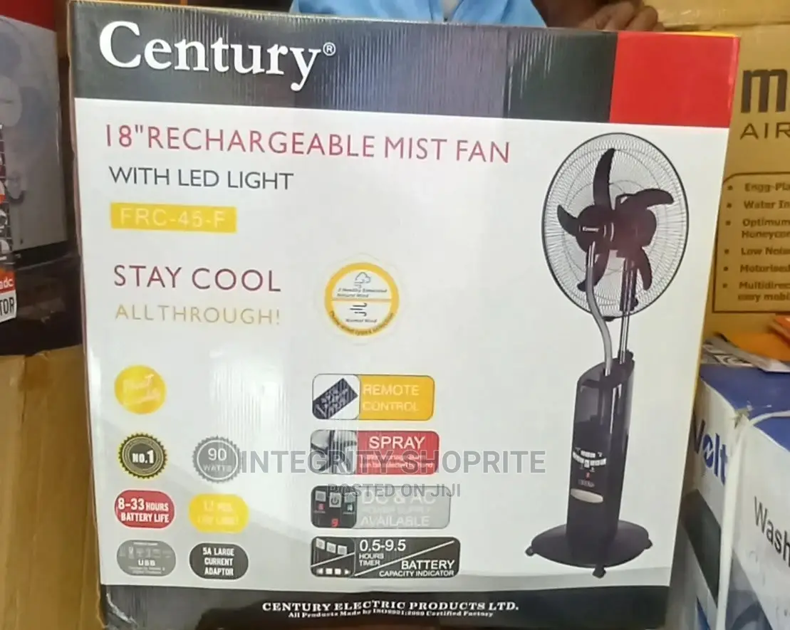 Century 18" Rechargeable Mist (Water) Fan - USB Solar Ports