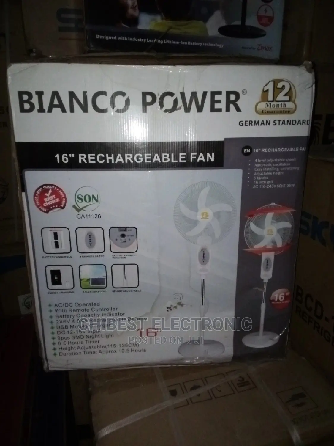 Bianco 16 Rechargeable Fan With a Year Warranty Brand New