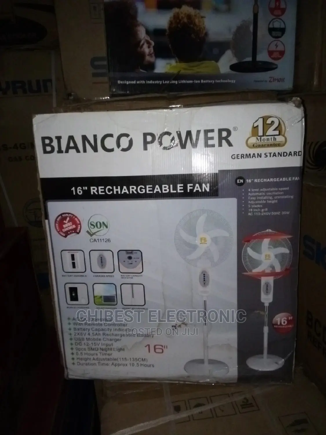 16 Bianco Power Rechargeable Fan With Warranty Brand New