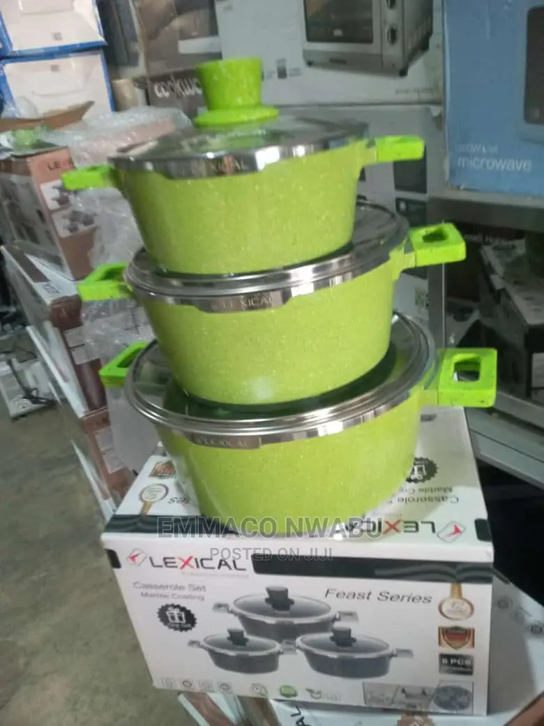 Lexical 3 Set Marble High Standard Pot With Glass Cover.