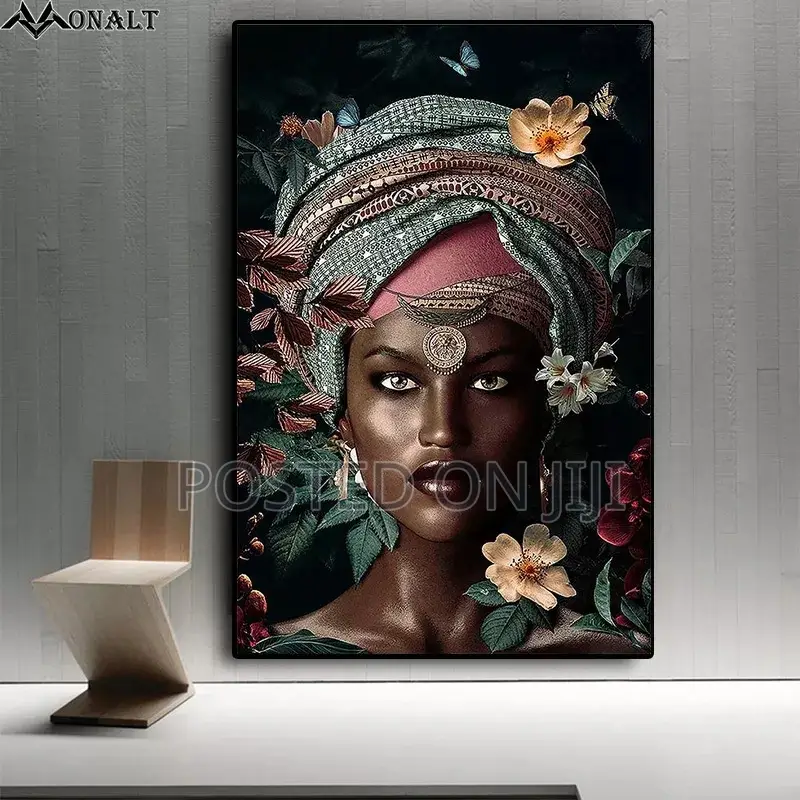 Aftica Girl Abstract Flowers Wall Art