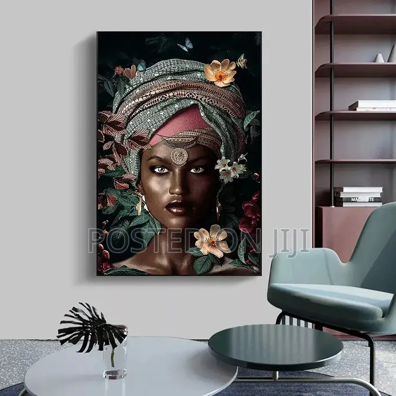 Aftica Girl Abstract Flowers Wall Art