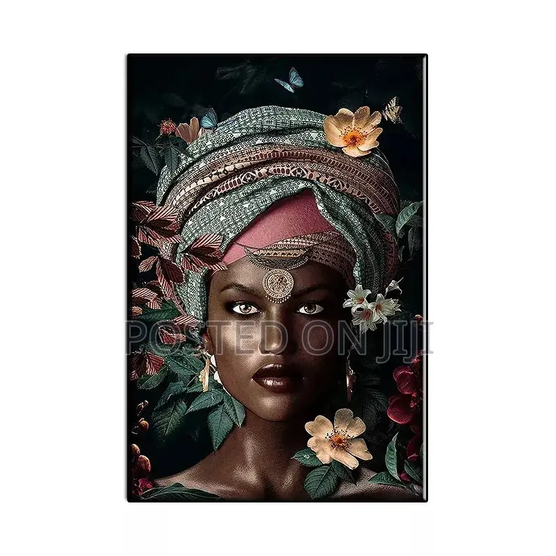 Aftica Girl Abstract Flowers Wall Art