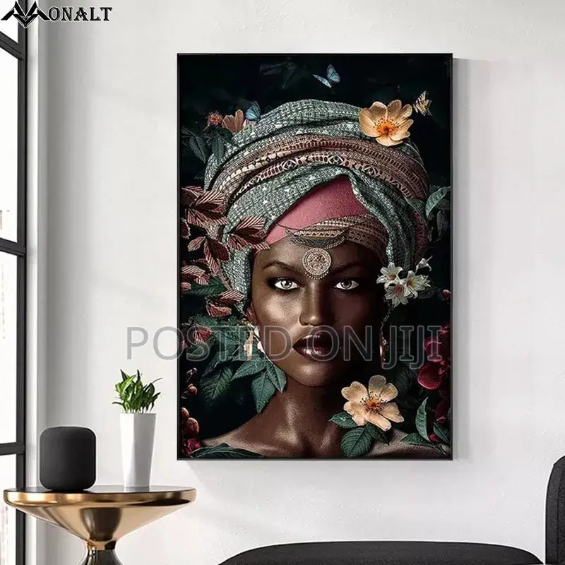 Aftica Girl Abstract Flowers Wall Art