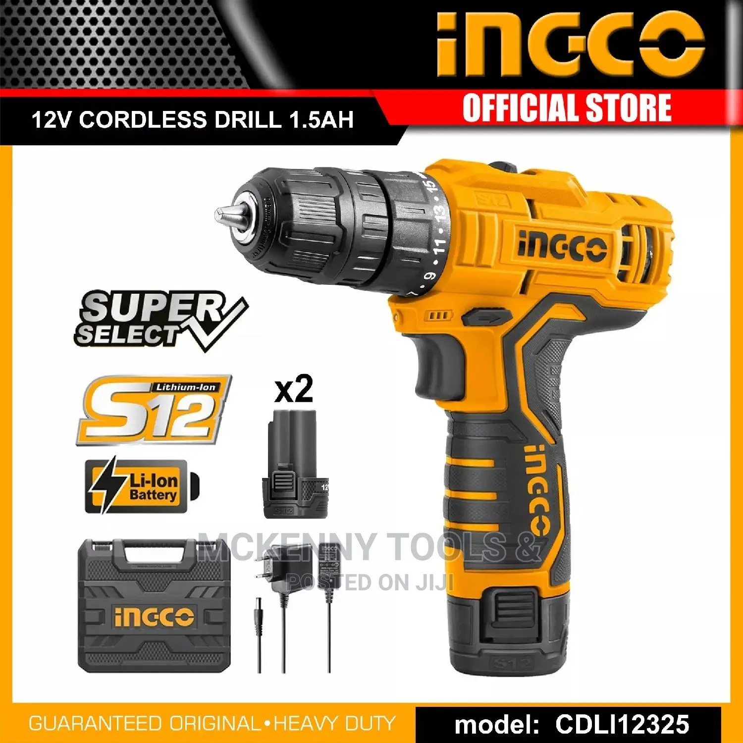 Ingco Lithium-Ion Cordless Drill 12v With 2pcs Battery