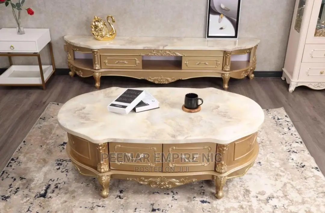 Executive Imported Marble Top Tv Stand and Center Table