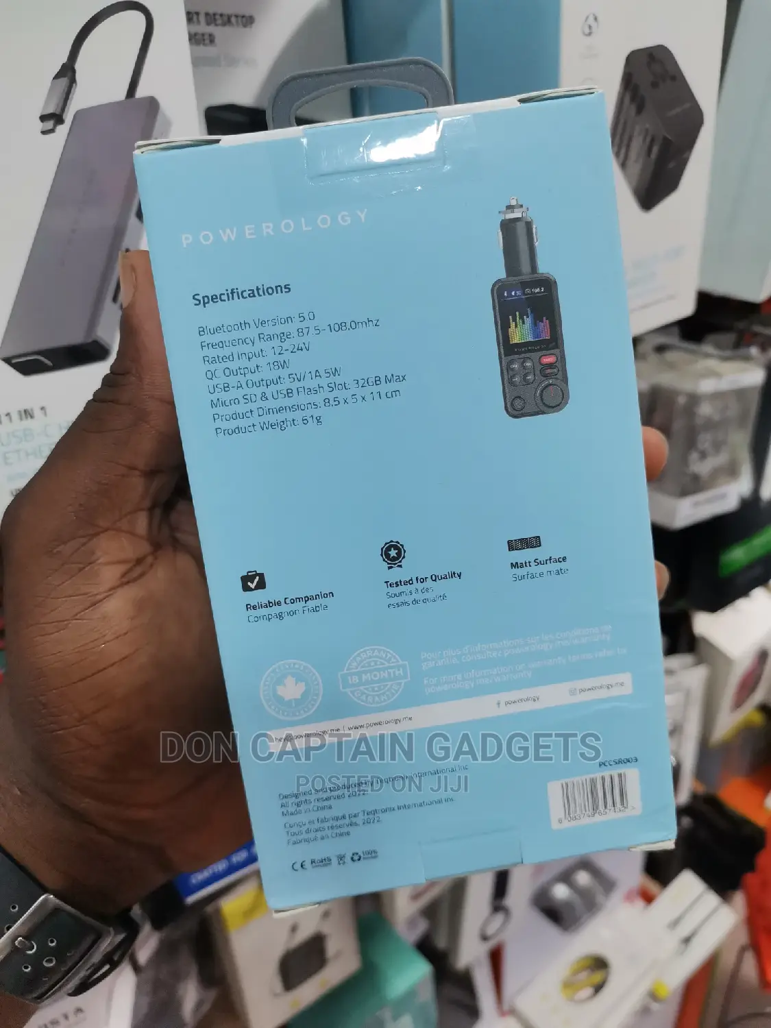Powerology Fast Charger With Car Fm Bluetooth Transmitter