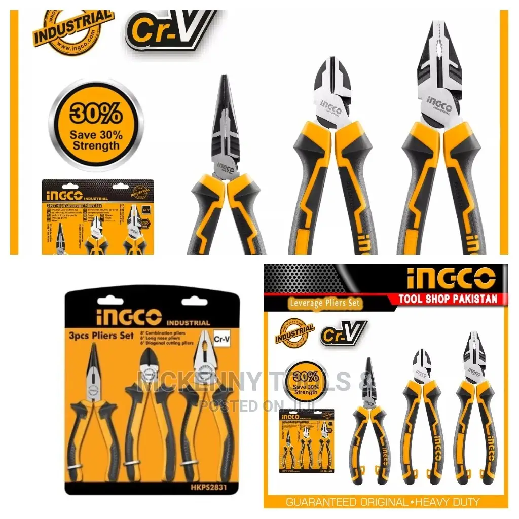 Ingco Industrial High Leverage CRV 3pcs Pliers Set - ( a-T