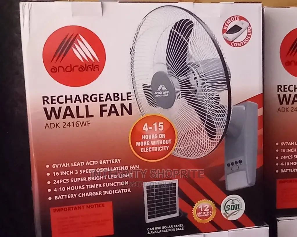 Andrakk Rechargeable Wall Fan With Solar Port