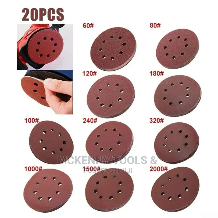 20pcs 5 Inch 125mm Round Sandpaper 8 Hole Sanding Discs Hook