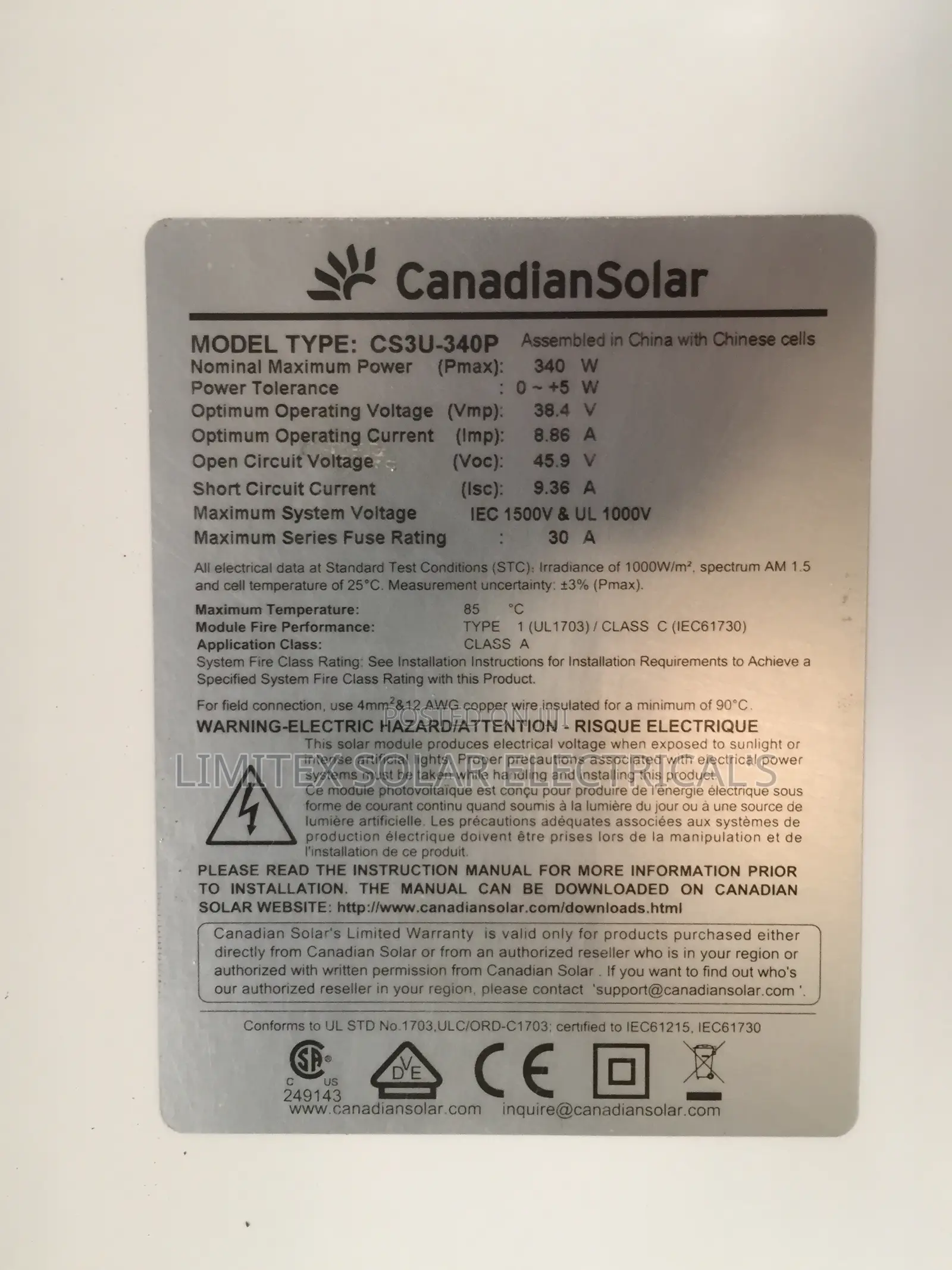 550 Original Canadian Solar Pannel