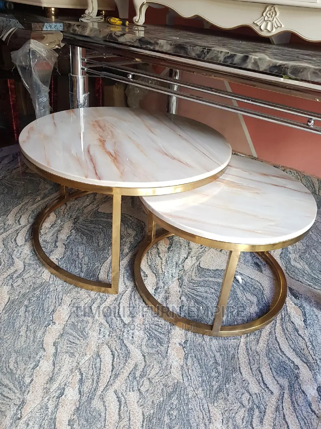 Pure Marble 2 In 1 Center Table With Golden Frame.