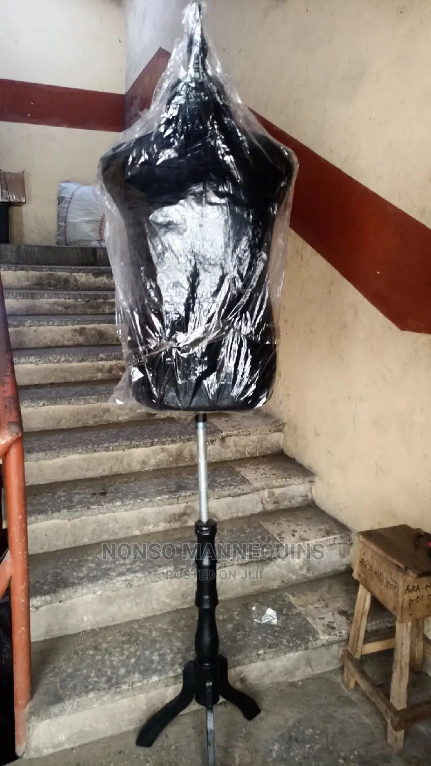 Male Dressform With Wooden Head And Tripod Wooden Base