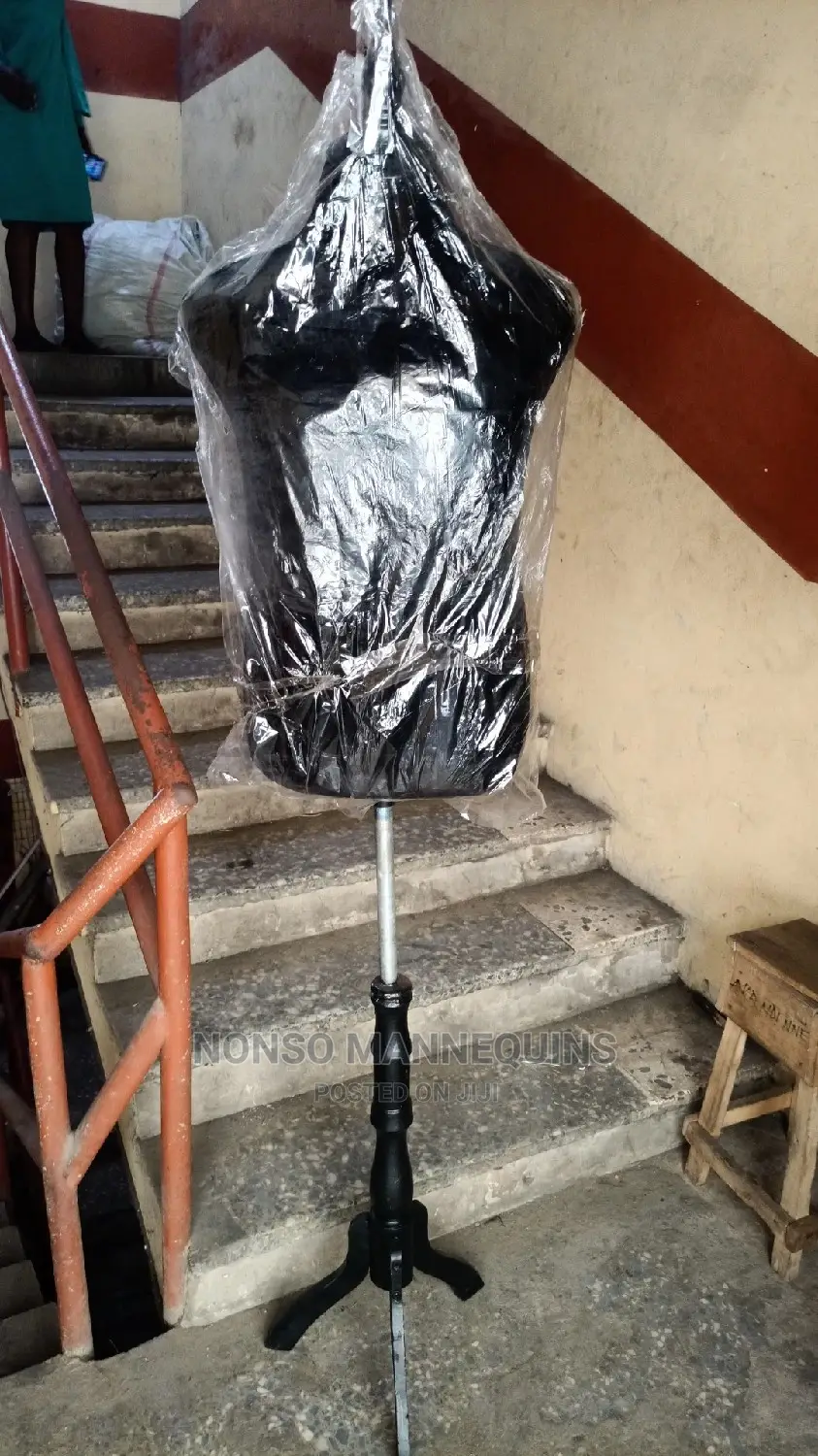 Male Dressform With Wooden Head And Tripod Wooden Base