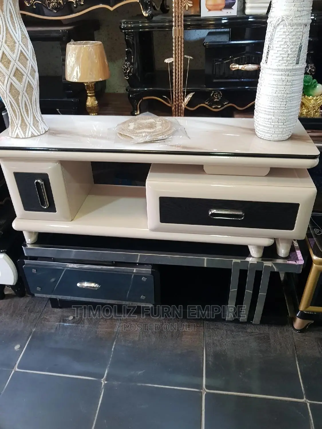 Adjustable Tv Stand With Various Storage Spaces-black White