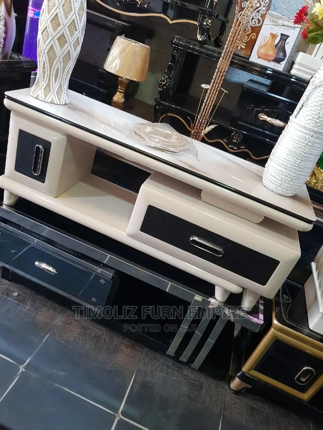 Adjustable TV Stand With Various Storage Spaces, Black White