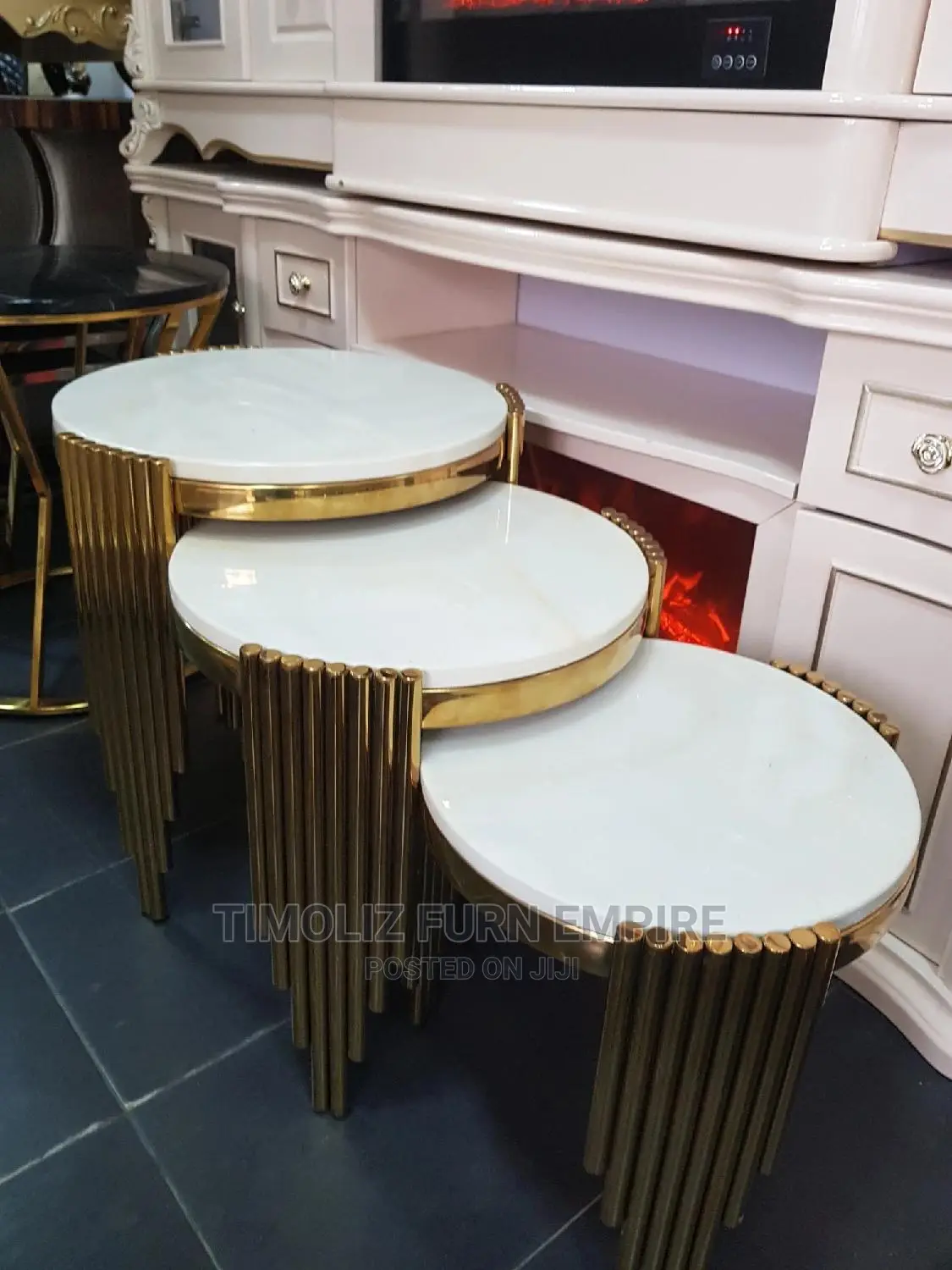 Three-in-One Marble Top Extendable Side Tables