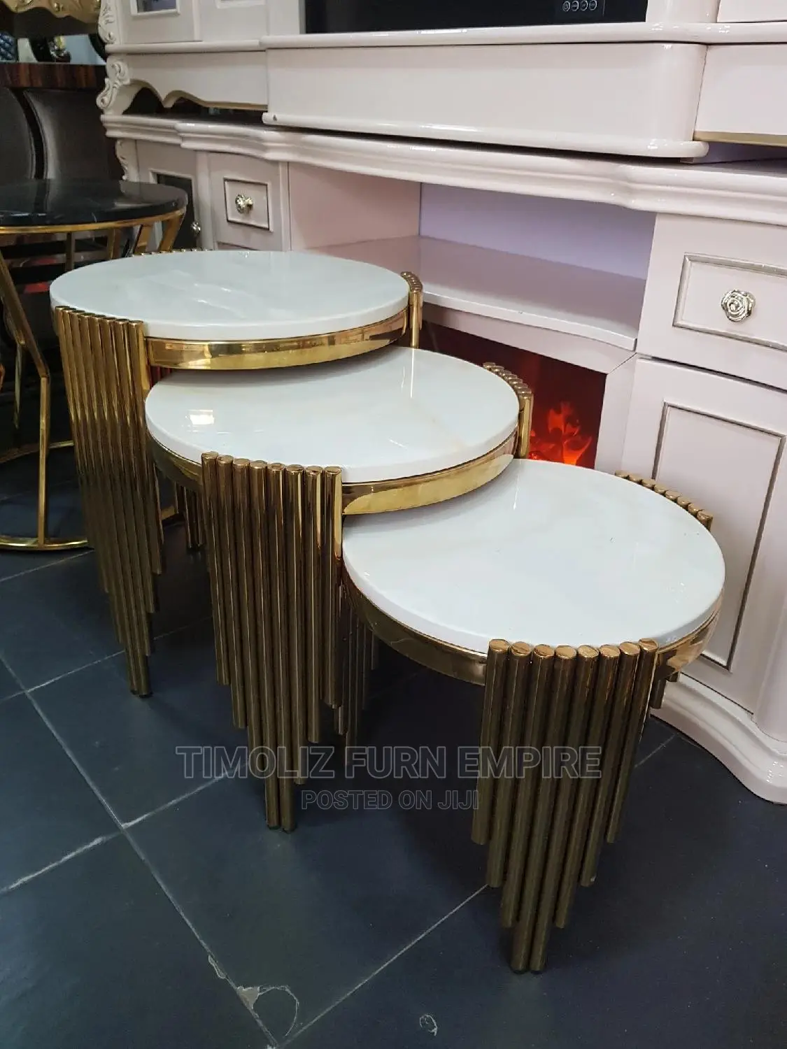 Extendable 3in1 Marble Side Tables With Gold Leg.