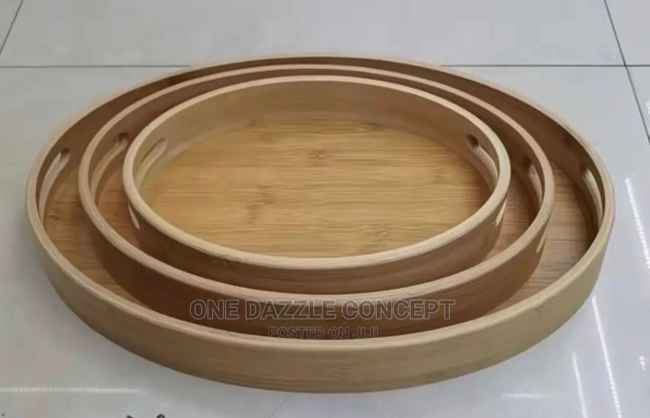 3 Pcs Oval Wooden Tray