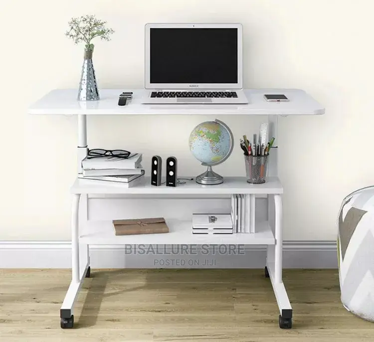 Wooden Laptop Table With Wheels and Shelf