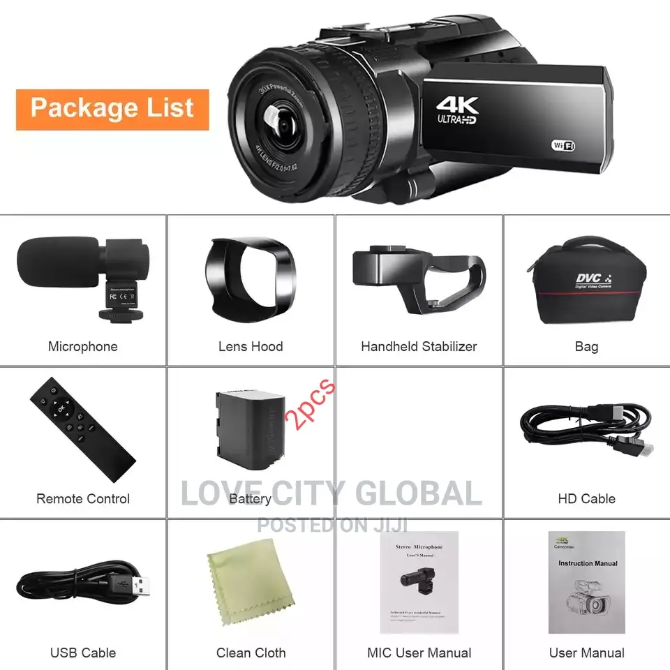 Professional Touchscreen Video Camera Wifi 64mp 2 Battery