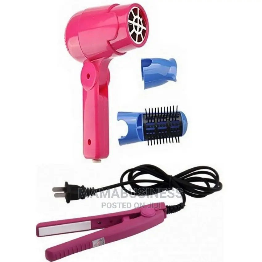 2-in-1 Mini Hair Dryer + Travel Hair Perming Straightener