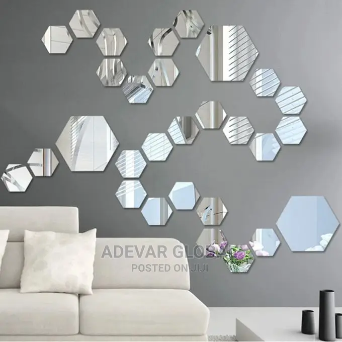 12 Piece 3D Hexagon Acrylic Mirror Wall Stickers DIY BIG