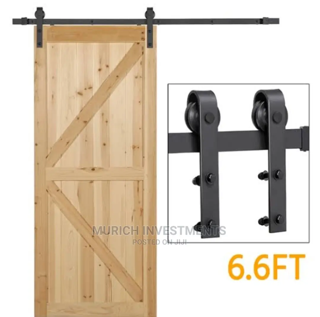 6.6ft Single Black Steel Sliding Barn Wood Door Kit Trackset