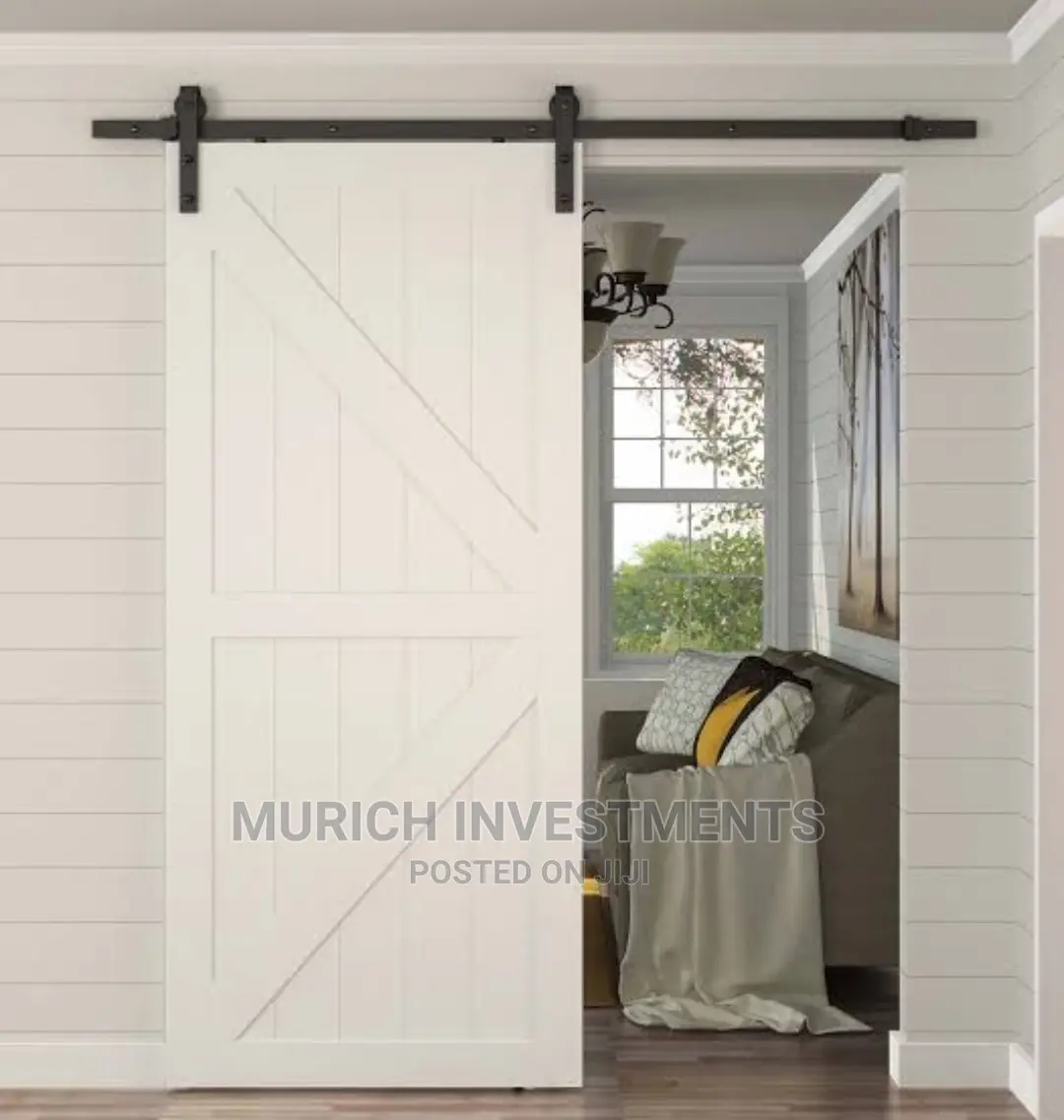 6.6ft Single Black Steel Sliding Barn Wood Door Kit Trackset
