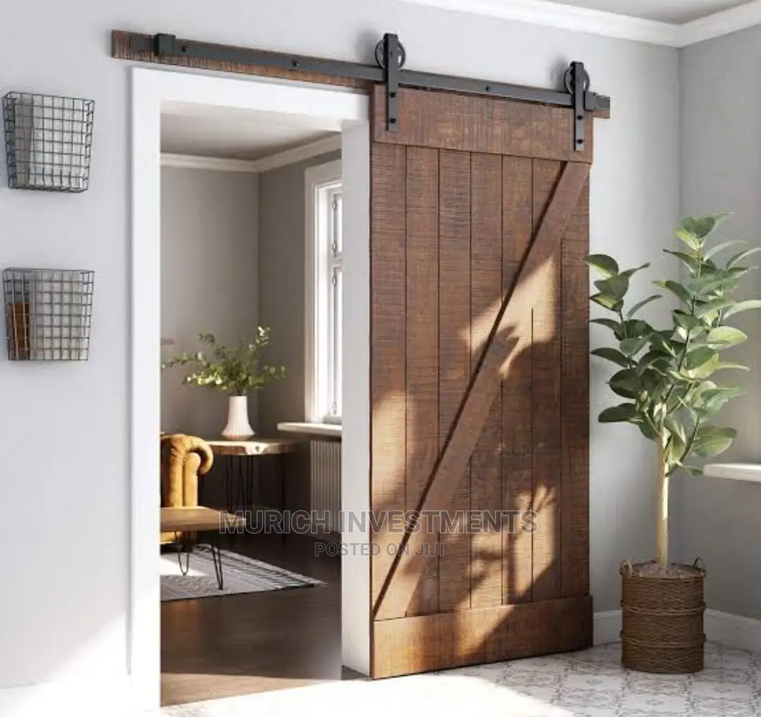 6.6ft Single Black Steel Sliding Barn Wood Door Kit Trackset