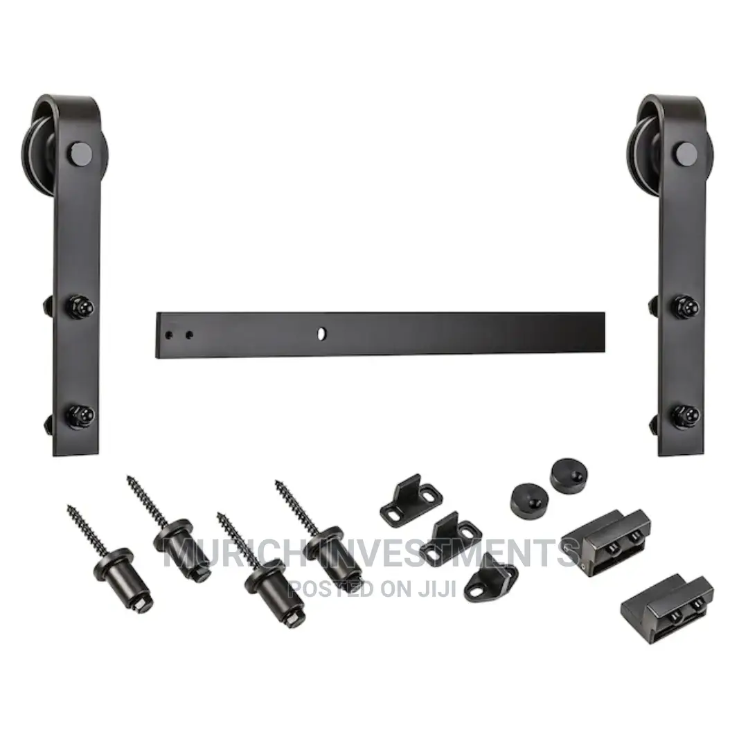 6.6ft Single Black Steel Sliding Barn Wood Door Kit Trackset